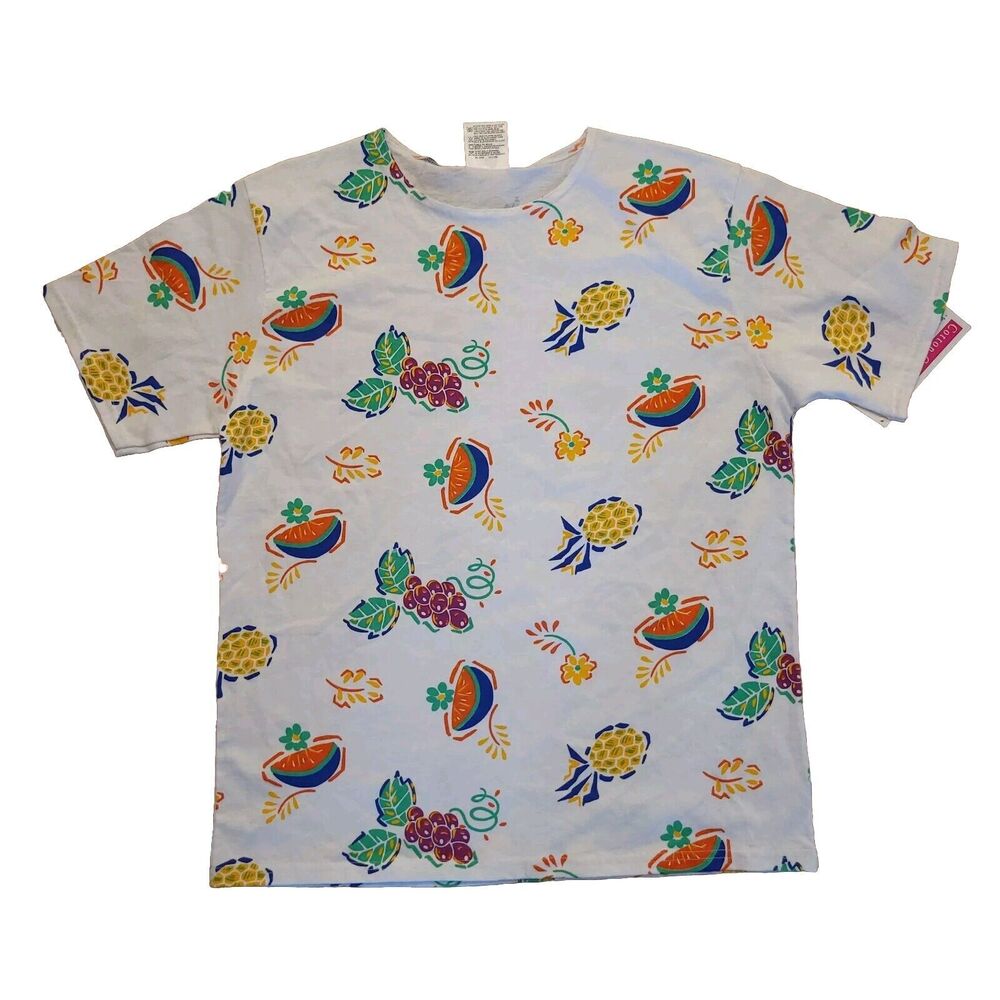 vintage Hanes Her Way  Women's Medium Cotton‎ Tshirt Fruit Print Short Sleeve